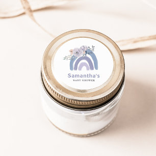 Dusty Blue and Purple Boho Rainbow Baby Shower Classic Round Sticker