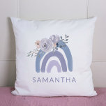 Dusty Blue and Purple Boho Rainbow with Flowers Cushion<br><div class="desc">This trendy and stylish pillow features a dusty blue and purple boho rainbow and a bouquet of matching flowers. Add your name to personalise.</div>