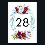 Dusty Blue and Red Wedding Table Number Cards<br><div class="desc">Dusty blue and burgundy red flowers Table Number Cards</div>