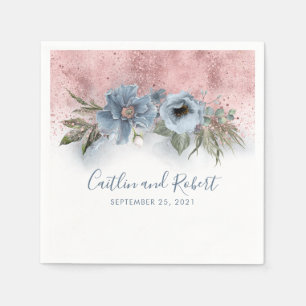 Dusty Blue and Rose Gold Glitter Romantic Wedding Napkin