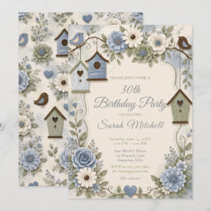Dusty Blue and Sage Green Birthday Party Invitation