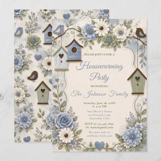 Dusty Blue and Sage Housewarming Invitation (Front/Back)
