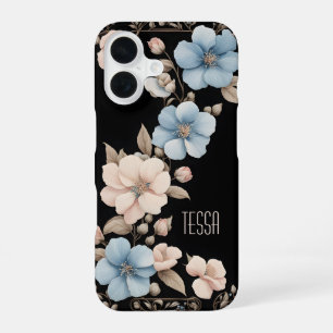 Dusty Blue and Shell Pink Floral Band iPhone 16 Case