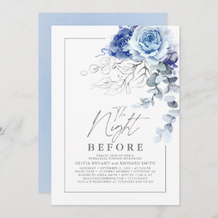 Dusty Blue and Silver Floral Rehearsal Dinner Invitation