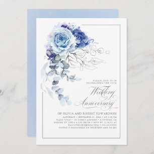 Dusty Blue and Silver Floral Wedding Anniversary Invitation
