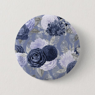  Dusty Blue and Silver Floral Wedding Neck Tie 6 Cm Round Badge