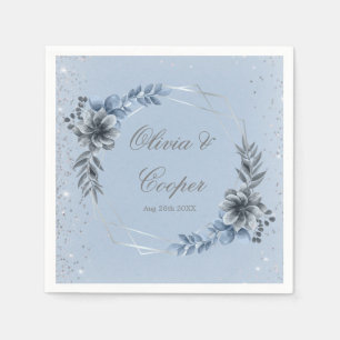 Dusty Blue and Silver Geometric Floral Wedding Napkin
