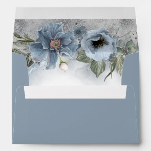 Dusty Blue and Silver Glitter Floral Modern Envelope