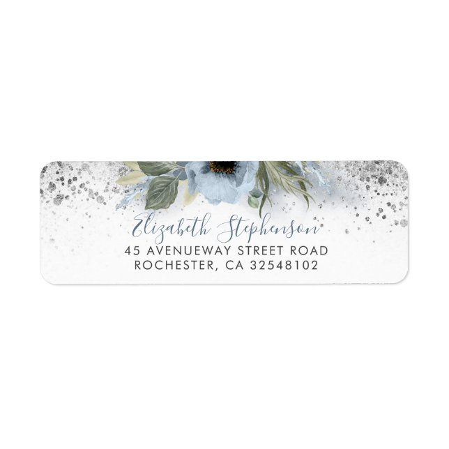 Dusty Blue and Silver Glitter Floral Trendy (Front)