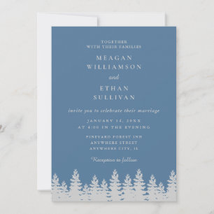 Dusty Blue and Silver Pine Trees Winter Wedding  Invitation