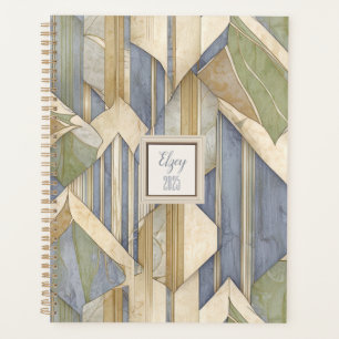 Dusty Blue and Taupe Stripe Hardcover  Planner