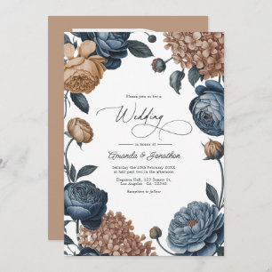 Dusty Blue and Taupe Watercolor Floral Wedding Invitation