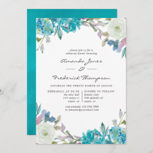 Dusty Blue and Turquoise Floral Rehearsal Dinner Invitation