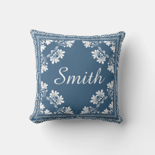 Dusty Blue and White Bandanna Design Cushion