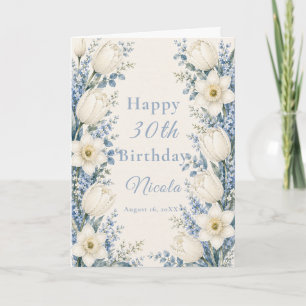 Dusty Blue and White Birthday Card