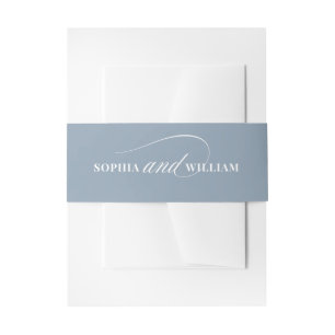 Dusty Blue and White Calligraphy   Luxe Wedding Invitation Belly Band