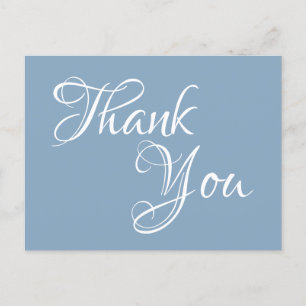 Dusty Blue and White Calligraphy Thank You Postcard