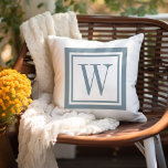 Dusty Blue and White Classic Square Monogram Cushion<br><div class="desc">Design your own custom throw pillow in any colour combination to perfectly coordinate with your home decor in any space! Use the design tools to change the background colour and the square border colour, or add your own text to include a name, monogram initials or other special text. Every pillow...</div>