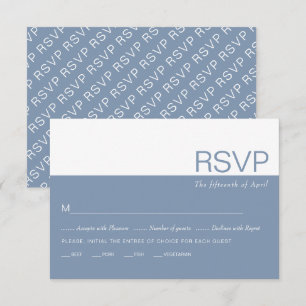 Dusty blue and white colorblock whimsical wedding RSVP card