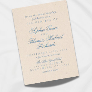 Dusty Blue and White Elegant Wedding Invitation