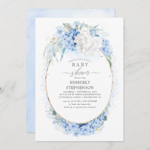 Dusty Blue and White Floral Baby Shower Invitation