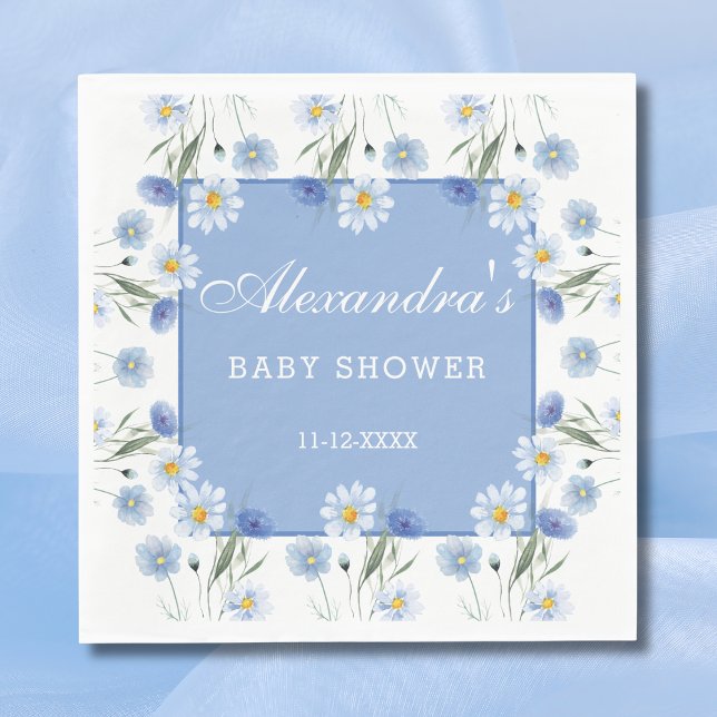 Dusty Blue and White Floral Boho Baby Shower  Napkin (Creator Uploaded)