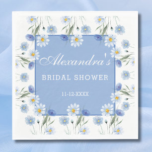 Dusty Blue and White Floral Boho Bridal Shower Napkin
