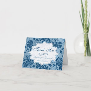 Dusty Blue and White Floral Damask Thank You Card