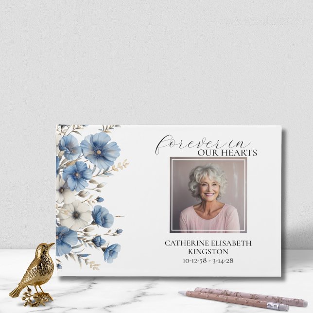 Dusty Blue and White Floral Funeral Memorial  Guest Book (Creator Uploaded)
