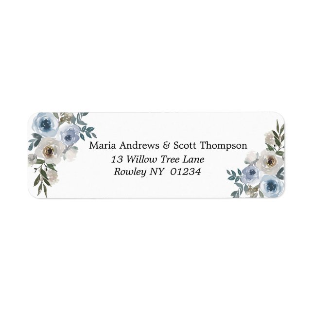 Dusty Blue and White Floral Gold Return Address (Front)