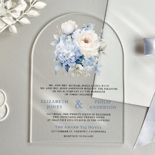 Dusty Blue and White Floral Wedding Acrylic Invitations