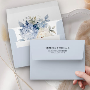 Dusty Blue and White Floral Wedding Envelope