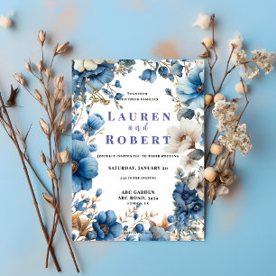 Dusty Blue and white floral wedding Invitation 