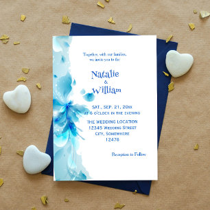 Dusty Blue and White Floral Wedding Invitation