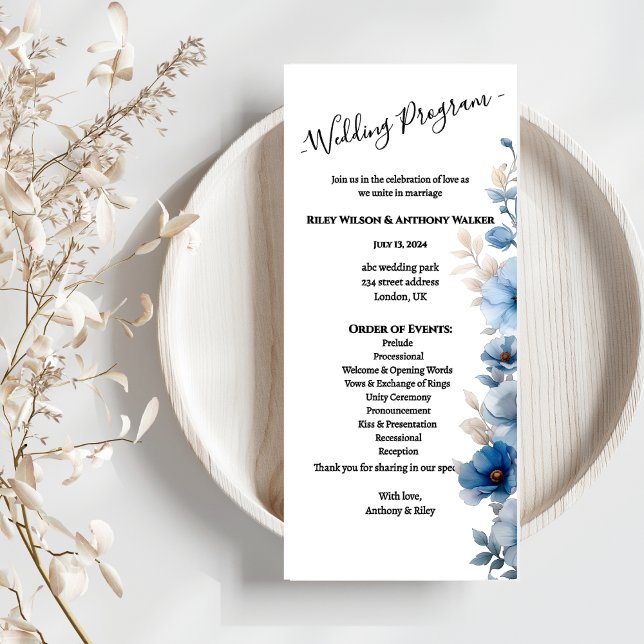 Dusty Blue and white floral wedding  Programme (Creator Uploaded)