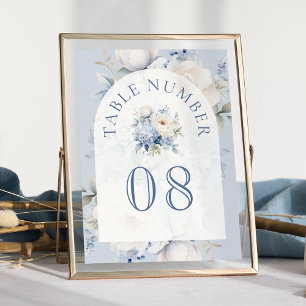 Dusty Blue and White Floral Wedding Table Number