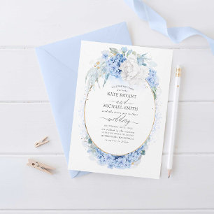 Dusty Blue and White Flowers Elegant Wedding Invitation