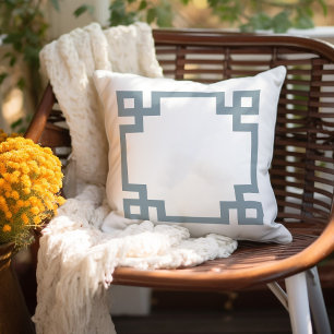 Dusty Blue and White Greek Key   Editable Colours Cushion