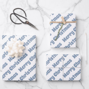 Dusty blue and white Merry Christmas holiday Wrapping Paper Sheet