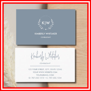 Dusty Blue and White Modern Initials Monogram Business Card