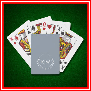 Dusty Blue and White   Modern Initials Monogram  Playing Cards