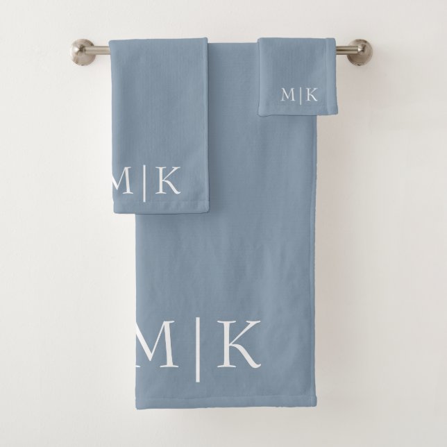 Dusty Blue and White | Modern Monogram Bath Towel Set (Insitu)