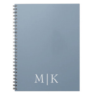 Dusty Blue and White   Modern Monogram Notebook