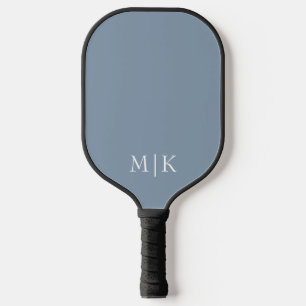 Dusty Blue and White   Modern Monogram Pickleball Paddle