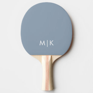 Dusty Blue and White   Modern Monogram Ping Pong Paddle