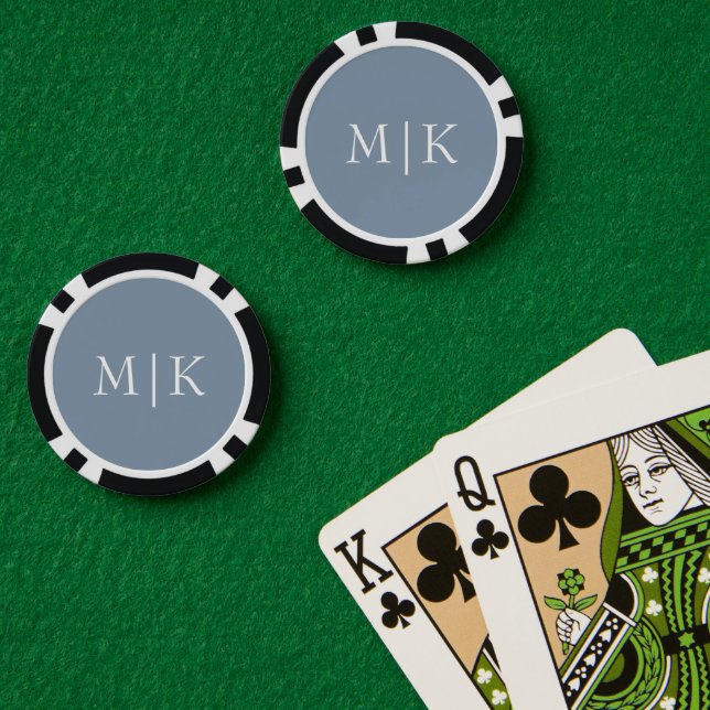 Dusty Blue and White | Modern Monogram Poker Chips (Poker Table (Double))