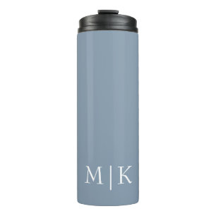Dusty Blue and White Modern Monogram Thermal Tumbler
