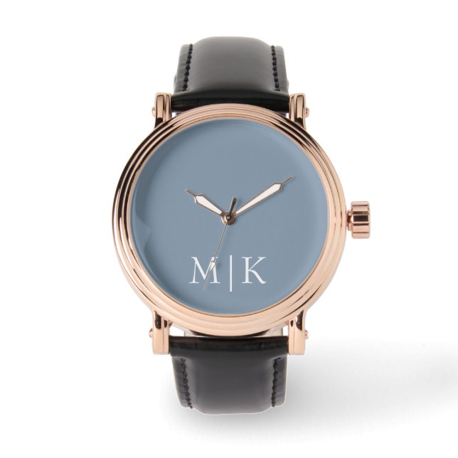 Dusty Blue and White | Modern Monogram Watch (Front)