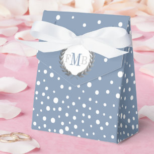 Dusty blue and white polka dot pattern wedding fav favour box