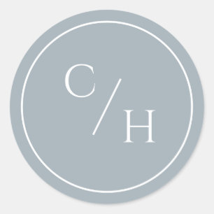 Dusty Blue and White Round With 2 Initials Classic Round Sticker
